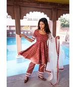 red cotton stitched   kurta  &   dupatta  &   bottom