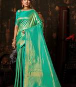 SKY COLOR Designer Kanchipuram Handloom Weaving WOVEN SILK BLEND Saree