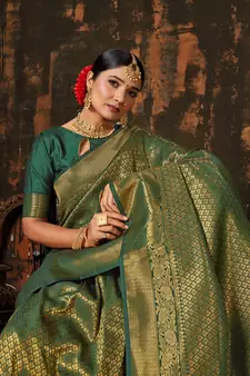 GREEN COLOR DESIGNER KANCHIPURAM HANDLOOM WEAVING SILK