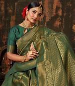 GREEN COLOR DESIGNER KANCHIPURAM HANDLOOM WEAVING SILK