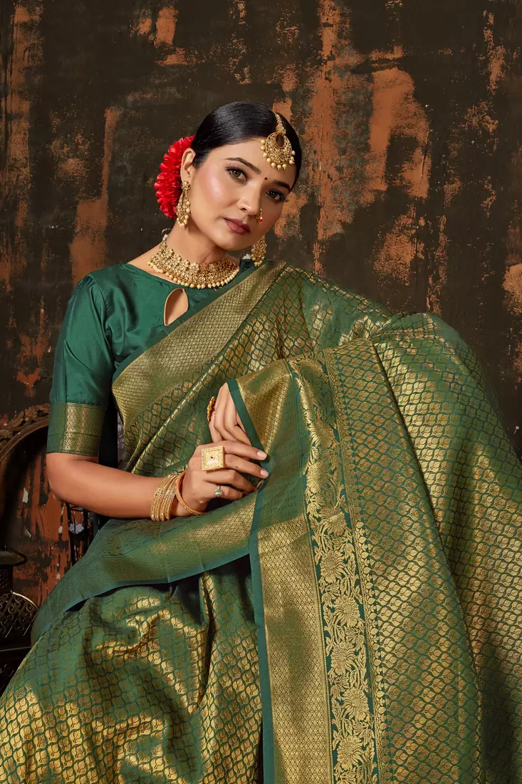 GREEN COLOR DESIGNER KANCHIPURAM HANDLOOM WEAVING SILK