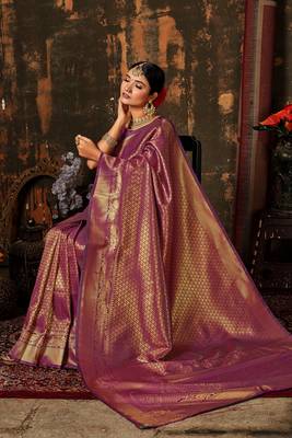 PURPLE Color Designer Kanchipuram Handloom WOVEN SILK BLEND Saree 1