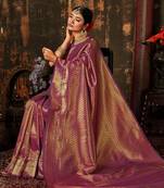 PURPLE Color Designer Kanchipuram Handloom WOVEN SILK BLEND Saree
