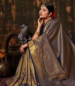 BLUE Color Designer Kanchipuram Handloom Weaving Silk Saree