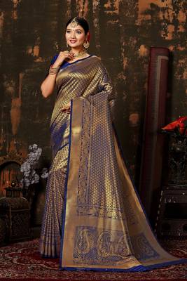 BLUE Color Designer Kanchipuram WOVEN SILK BLEND Handloom Weaving Silk Saree 2