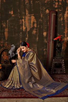 BLUE Color Designer Kanchipuram WOVEN SILK BLEND Handloom Weaving Silk Saree 4