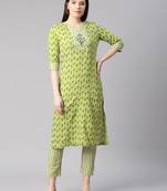 Green printed viscose ethnic-kurtis