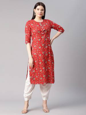 Red printed cotton cotton-kurtis 1