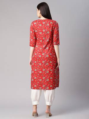 Red printed cotton cotton-kurtis 2