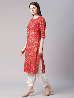 Red printed cotton cotton-kurtis 3