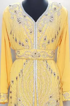 Yellow Moroccan Kaftan With Sun-proof hijab