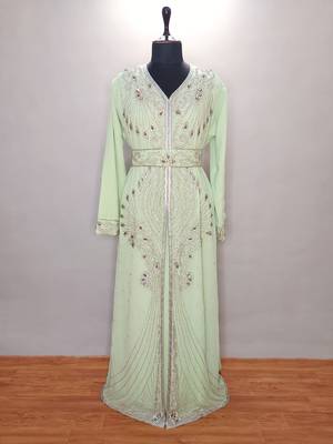 Light Green Georgette Zari Work Kaftan 1