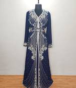 Navy blue luxurious Moroccan Kaftan With Sun-proof hijab.