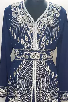 Navy blue Moroccan Kaftan With Sun-proof hijab