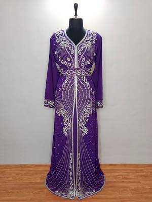 purple Moroccan Kaftan With Sun-proof hijab 1