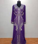 purple Moroccan Kaftan With Sun-proof hijab.