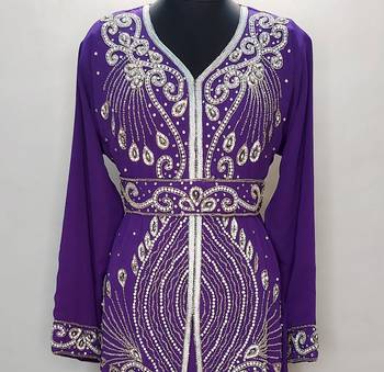 purple Moroccan Kaftan With Sun-proof hijab 2