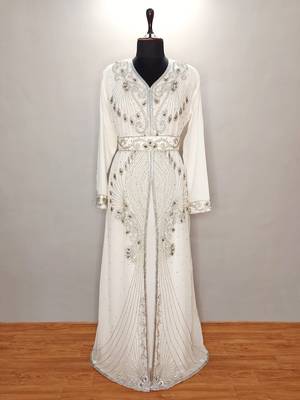 White Georgette Zari Work Kaftan 1