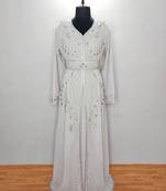 Gray luxurious Moroccan Kaftan With Sun-proof hijab.