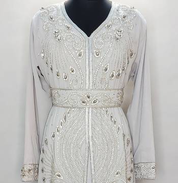 Gray Moroccan Kaftan With Sun-proof hijab 2