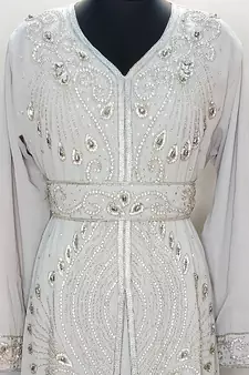 Gray Moroccan Kaftan With Sun-proof hijab