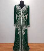 Dark Green luxurious Moroccan Kaftan With Sun-proof hijab.
