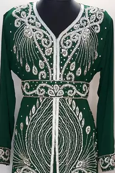 Dark Green Moroccan Kaftan With Sun-proof hijab