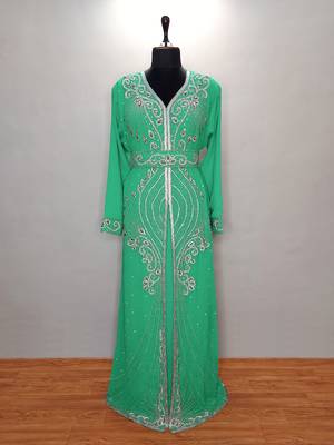 Turquoise Moroccan KaftanWith Sun-proof hijab 1