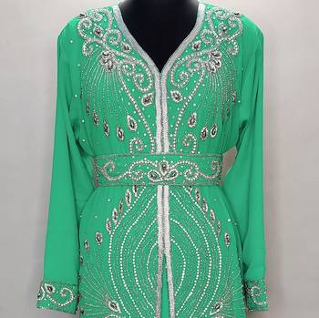 Turquoise Moroccan KaftanWith Sun-proof hijab 2
