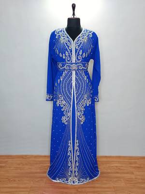 Royal Blue Moroccan Kaftan With Sun-proof hijab 1