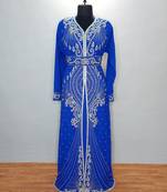 Royal Blue luxurious Moroccan Kaftan With Sun-proof hijab.