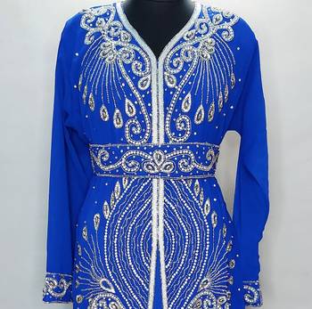 Royal Blue Moroccan Kaftan With Sun-proof hijab 2