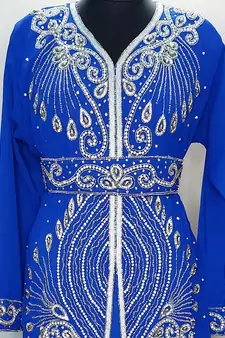 Royal Blue Moroccan Kaftan With Sun-proof hijab
