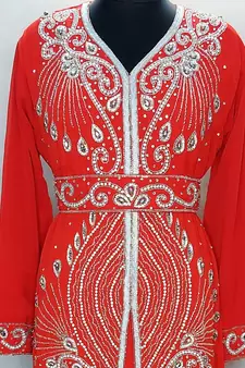 Red Moroccan Kaftan With Sun-proof hijab