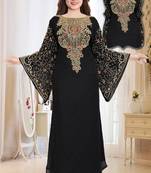 Dubai Moroccan Arabic Bell Sleeve Kaftan Farasha Hand Bead Embroidery Party Wear Dress