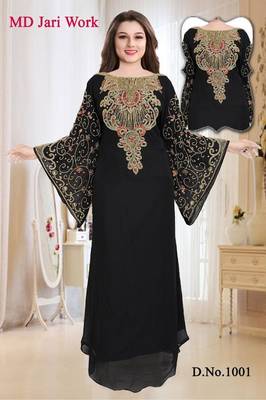 Dubai Moroccan Arabic Bell Sleeve Kaftan Farasha Hand Bead Embroidery Party Wear Dress 5