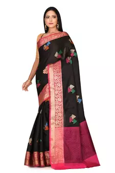Black woven cotton saree with blouse