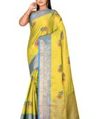 Yellow woven cotton saree with blouse