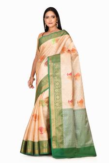 Beige woven cotton saree with blouse