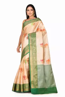 Beige woven cotton saree with blouse