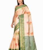Beige woven cotton saree with blouse
