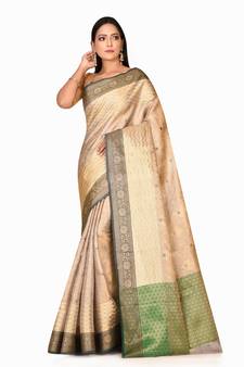 Beige woven cotton saree with blouse