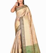 Beige woven cotton saree with blouse