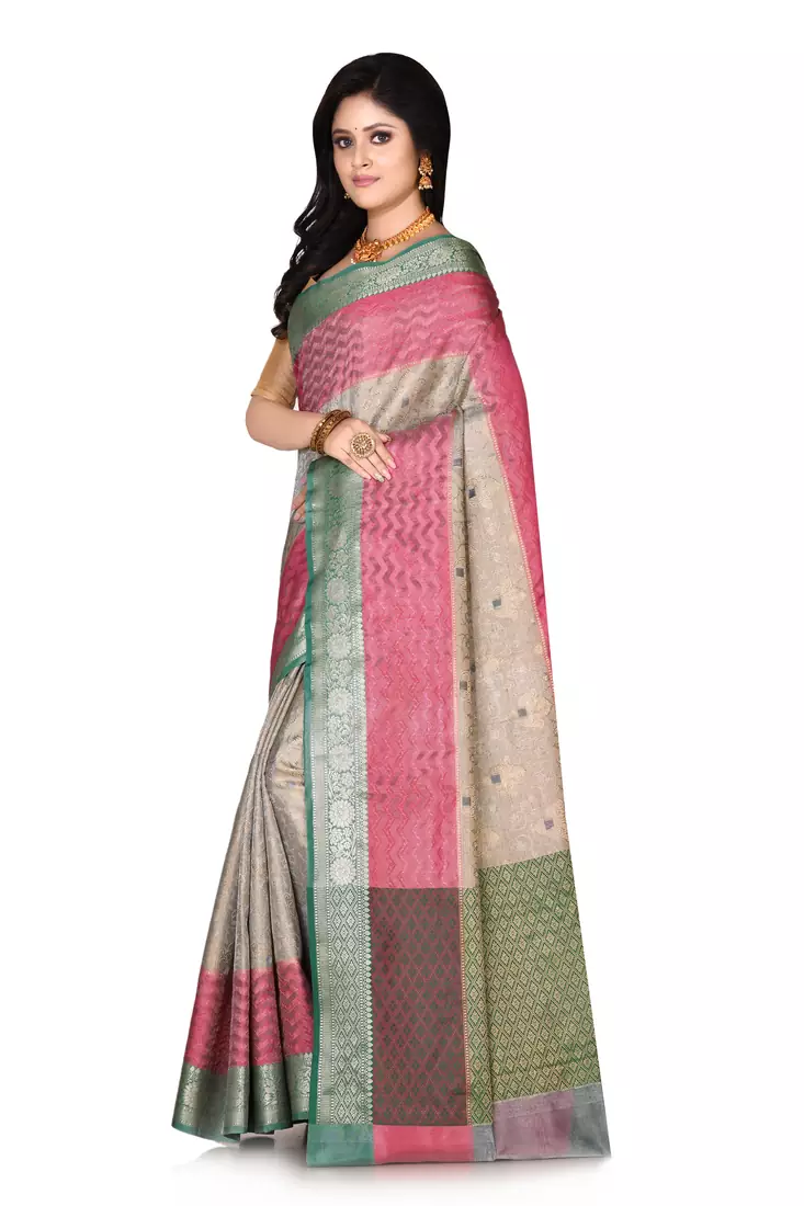 Multicolor woven cotton saree with blouse