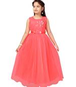 Red embroidered net kids-girl-gowns