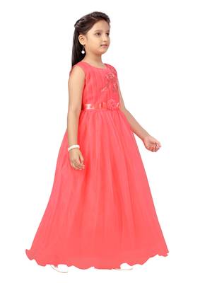 Red embroidered net kids-girl-gowns 2