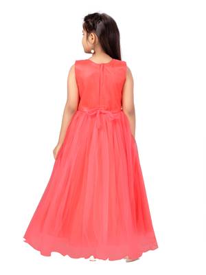Red embroidered net kids-girl-gowns 4