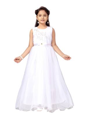 White embroidered net kids-girl-gowns 1