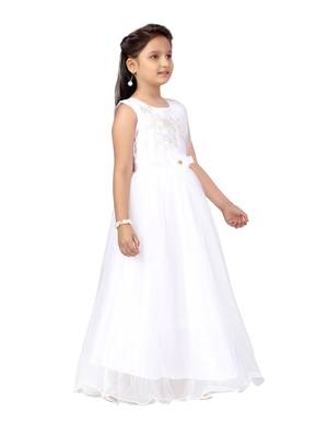 White embroidered net kids-girl-gowns 2