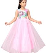 Pink printed polyester kids-girl-gowns